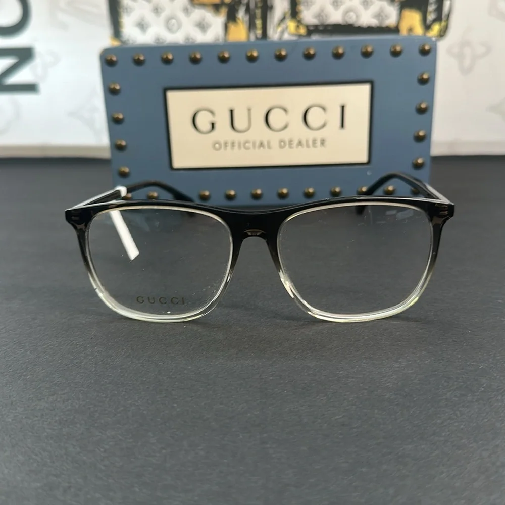 Gucci GG0554O 004 Grey/Clear Rectangular Men's Eyeglasses